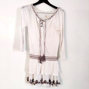 Surf Gypsy Coverup Women S Embroidered Beach Mini‎ Length Boho Drawstring Dress